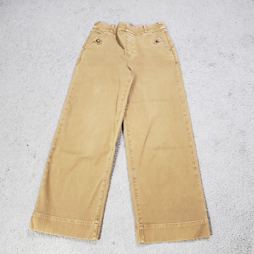 Spanx Stretch Twill Cropped Wide Leg Pants Khaki High Rise M Pull On Beige 26x26